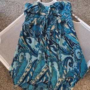Express strapless dress - beautiful mix of blue green colors, abstract print